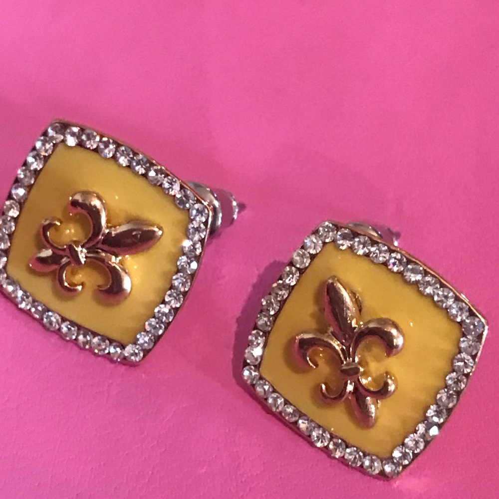 Yellow crystal rhinestone square earrings sparkly